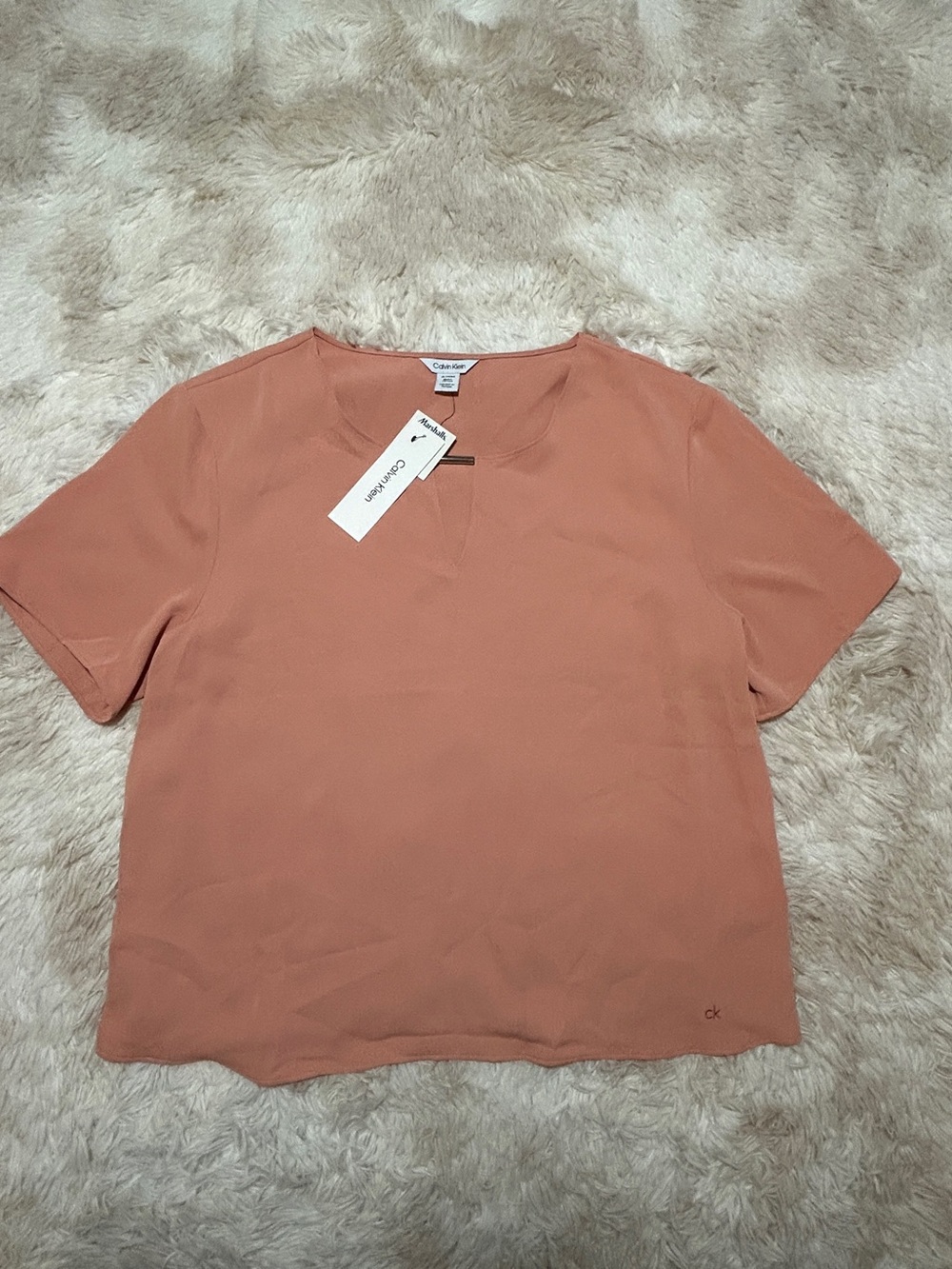Calvin Klein Women's Short Sleeve Blouse- Muted Clay